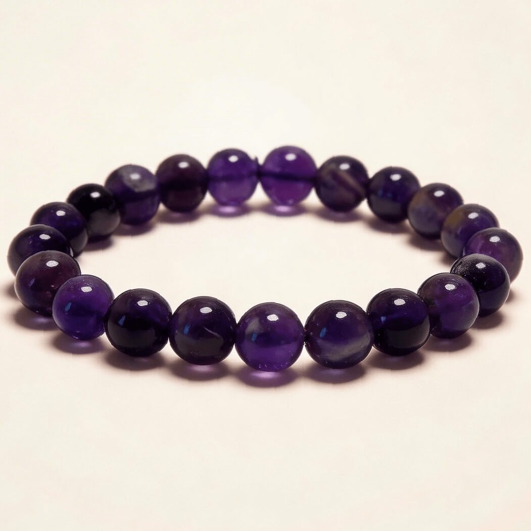 Natural amethyst bracelet with purple beads shown in a full product view.