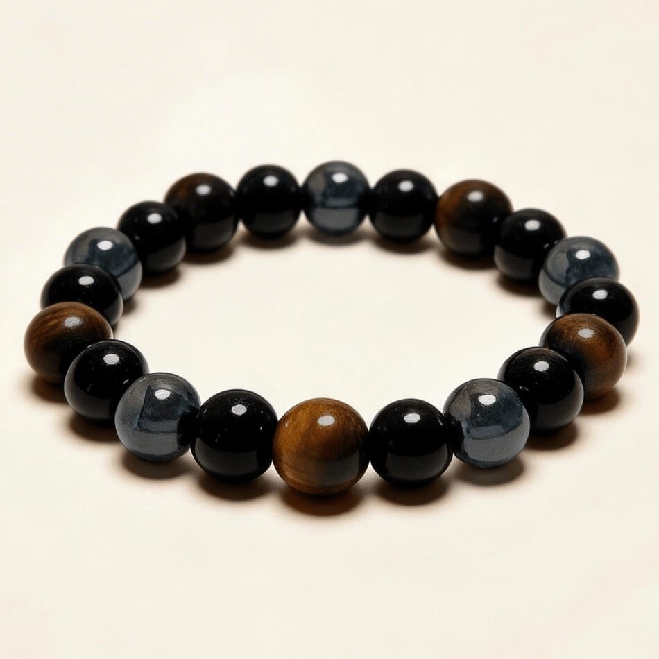 Tiger eye, obsidian and hematite protection bracelet