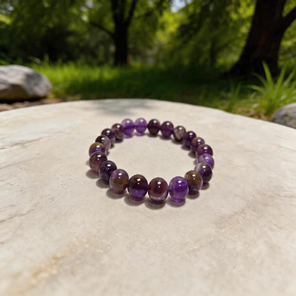 Natural amethyst bracelet outdoors