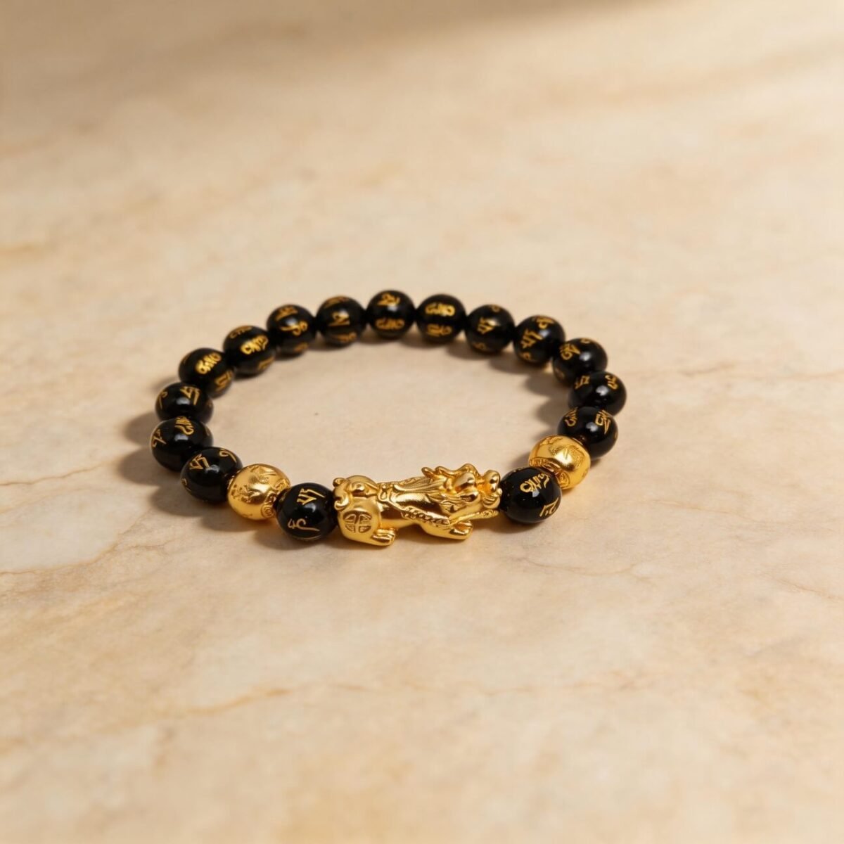 tiger eye obsidian and hematite protection bracelet on wooden table