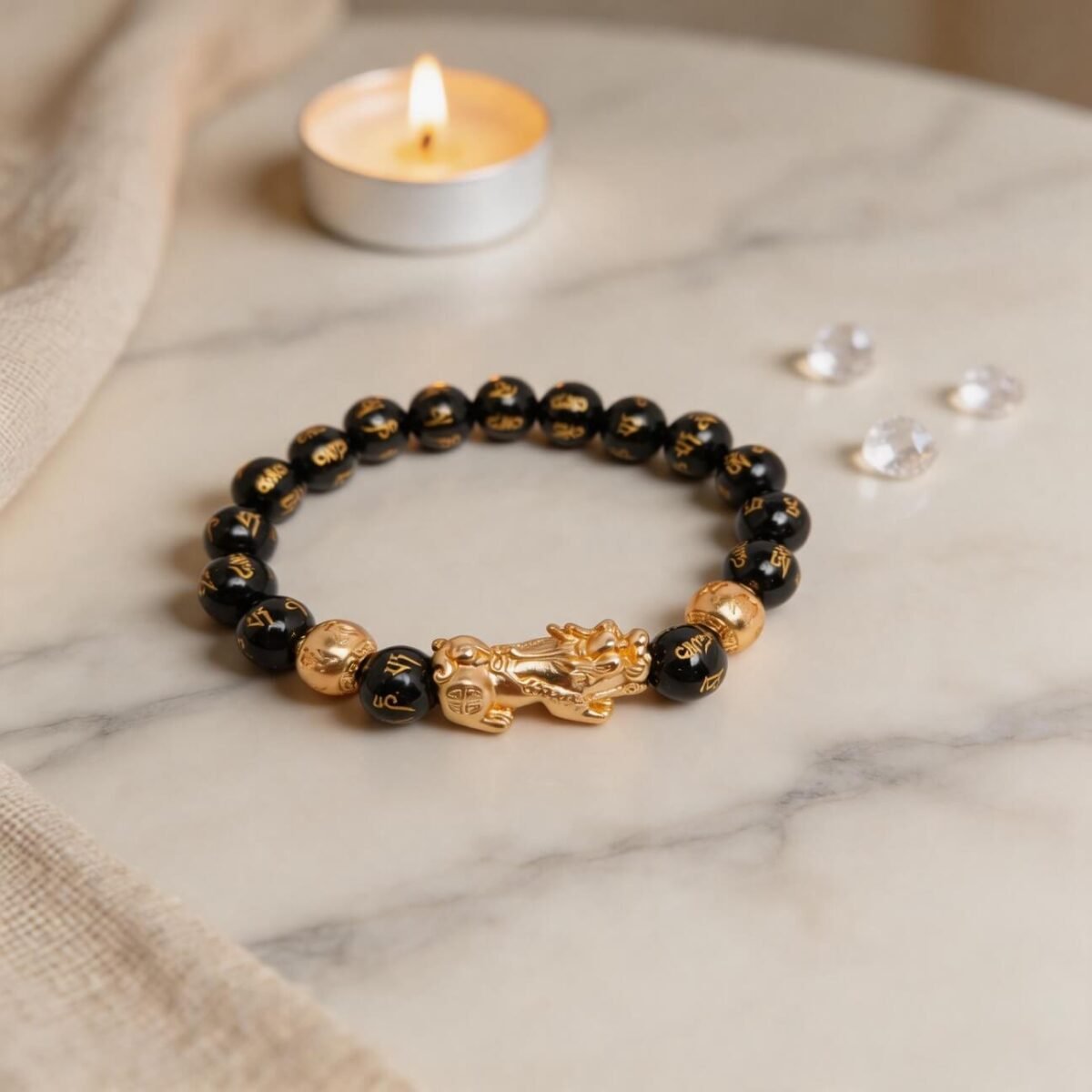 feng shui Pixiu bracelet for wealth protection and black obsidian energy