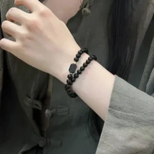 Three-Wrap Black Obsidian Bead Bracelet