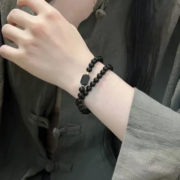 Three-Wrap Black Obsidian Bead Bracelet