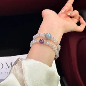 Double Wrap Amethyst and Lepidolite Bracelet