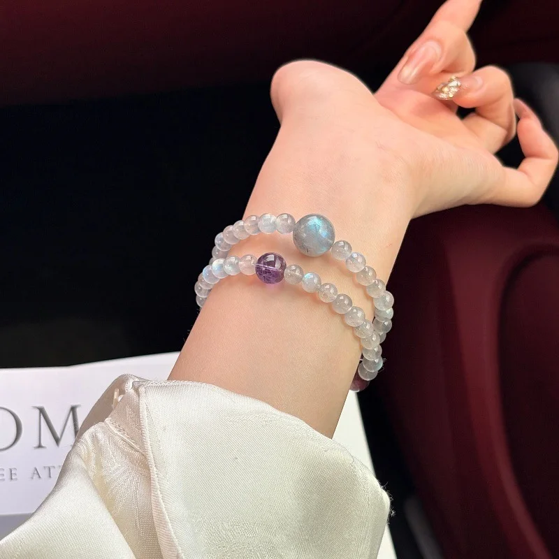 Double Wrap Amethyst and Lepidolite Bracelet
