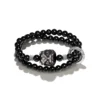 Double-Wrap Silver Obsidian Lion Bead Bracelet