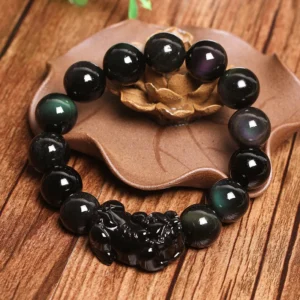 Black Obsidian Pixiu Bead Bracelet