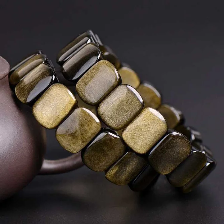 Gold Sheen Obsidian & Black Obsidian & Crystal Bead Bracelet product image 2
