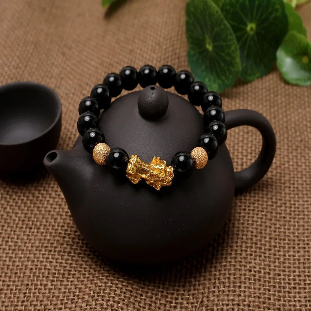 Black Obsidian Pixiu Bracelet - 12mm side view