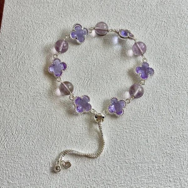 Amethyst & Crystal Bead Bracelet - Design 4 Amethyst & Crystal Bead Bracelet - Design 4