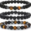 Tiger Eye & Lava Stone Bead Bracelet - Design 2