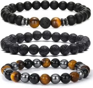 Tiger Eye & Lava Stone Bead Bracelet - Design 2