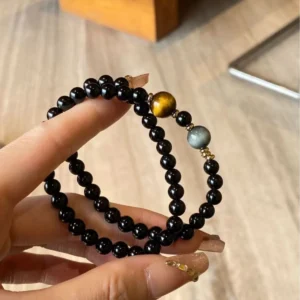 Double-Wrap Black Obsidian Bead Bracelet side view
