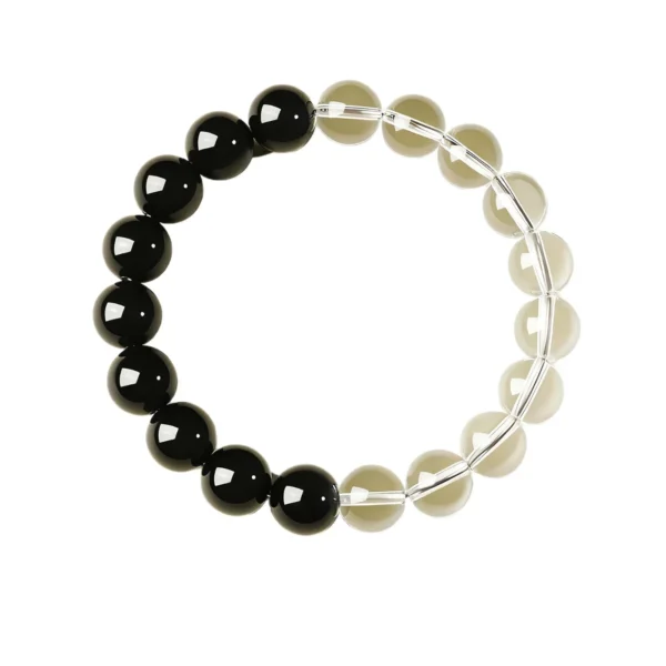 Black obsidian and clear quartz bead bracelet