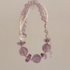 Amethyst and freshwater pearl double-strand bracelet with silver-tone clasp