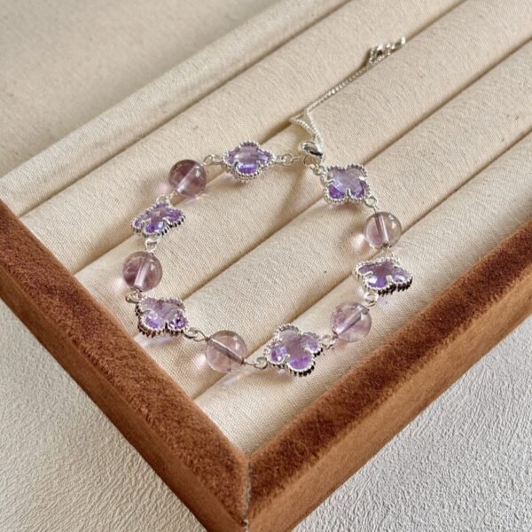 Amethyst clover bead bracelet silver-tone product view Amethyst clover bead bracelet silver-tone product view