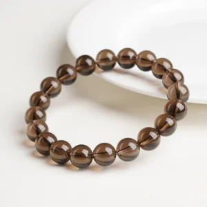 Smoky quartz bracelet with transparent brown 8mm round beads