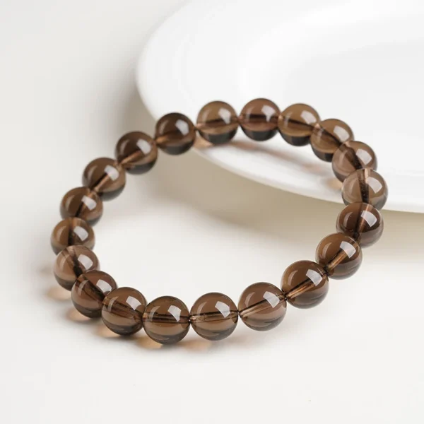 Smoky quartz bracelet with transparent brown 8mm round beads