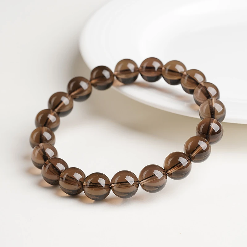 Smoky quartz bracelet with transparent brown 8mm round beads