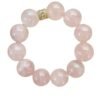 Rose quartz bracelet with 14mm round beads on a white background