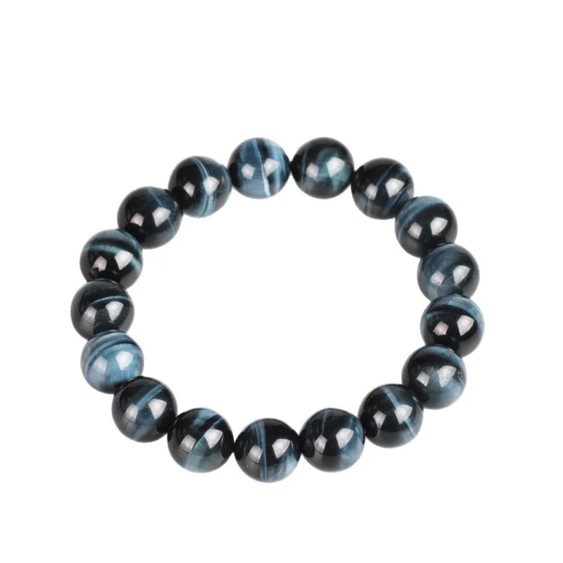 Blue tiger eye bead bracelet with reflective blue-gray bands