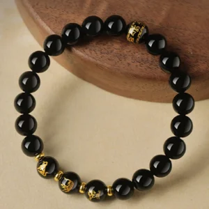 Black obsidian zodiac bead bracelet product view