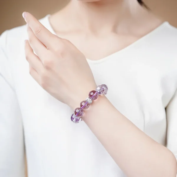 Amethyst and crystal bead bracelet worn view