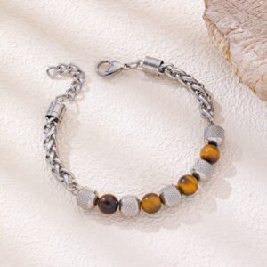 Imitation tiger eye and stainless steel chain bracelet