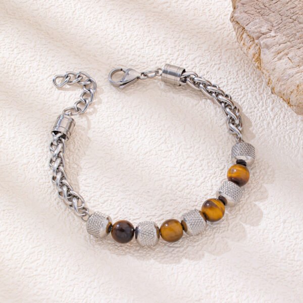 Imitation tiger eye and stainless steel chain bracelet