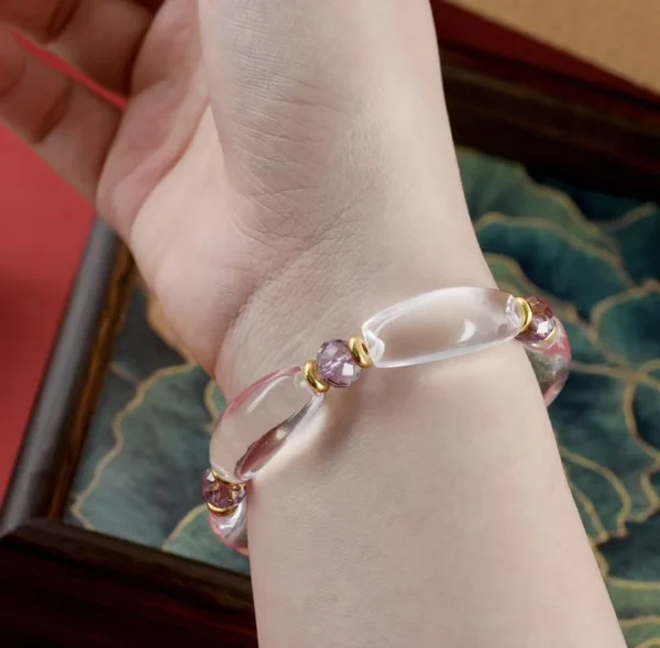 Blue crystal petal bead bracelet worn view