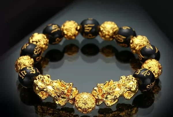 Black obsidian double Pixiu bracelet alternate product view