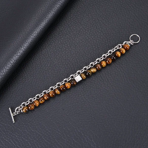 Tiger Eye and lava stone chain bracelet open view
