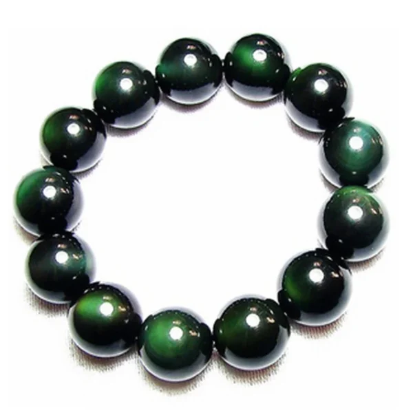 Rainbow obsidian bead bracelet with green sheen