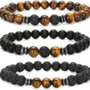 Three-piece Tiger Eye and lava stone bracelet set